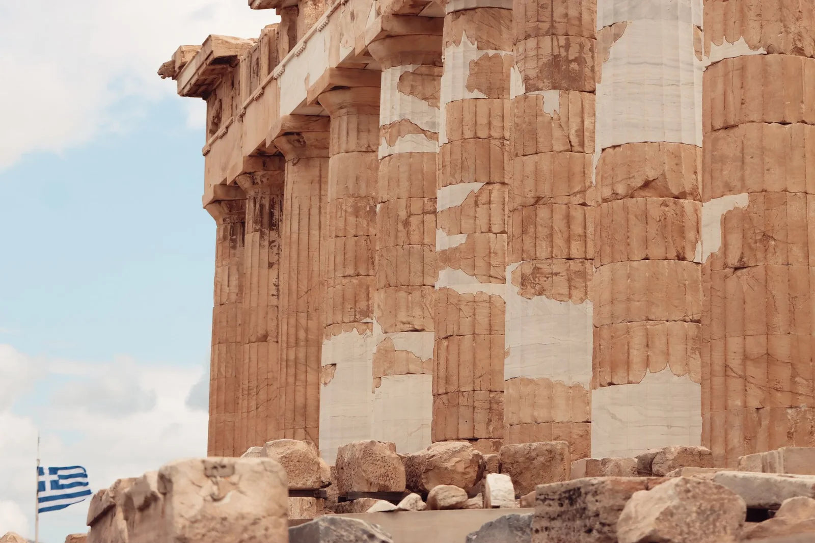 Close architectural view of ancient Greek stone columns